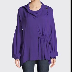 Tibi Viscose Drawstring Hoodie Pullover Purple M